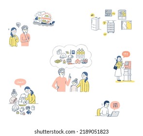 Disaster countermeasures and disaster prevention supplies illustration set