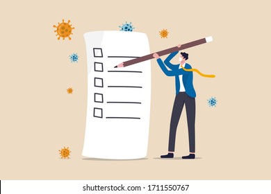 Disaster And Crisis Management, COVID-19 Coronavirus Business Plan For Pandemic Crisis, To Do List Or New Normal Post Pandemic Concept, Businessman Holding Pencil Writing Check List, Virus Pathogen.