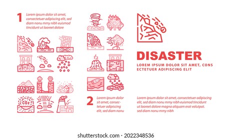 Disaster Destruction Landing Web Page Header Banner Template Vector. Freezing Rain And Heavy Rainfall, Sandstorm And Hurricane, Forest Fire And Drought Disaster Illustration