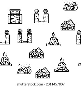 Disaster Destruction Vector Seamless Pattern Thin Line Illustration