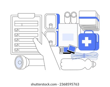 Disaster emergency kit abstract concept vector illustration. Person with checklist for rescuing from disaster, floods catastrophe prevention, ecology industry, survival plan abstract metaphor.