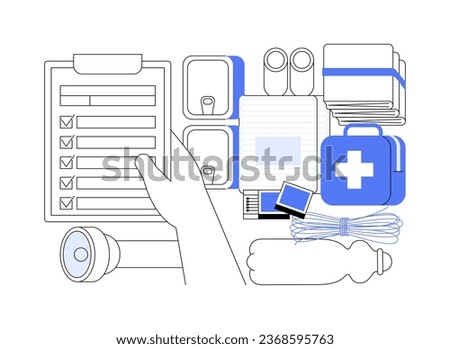 Disaster emergency kit abstract concept vector illustration. Person with checklist for rescuing from disaster, floods catastrophe prevention, ecology industry, survival plan abstract metaphor.