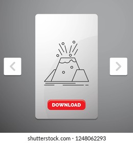 disaster, eruption, volcano, alert, safety Line Icon in Carousal Pagination Slider Design and Red Download Button