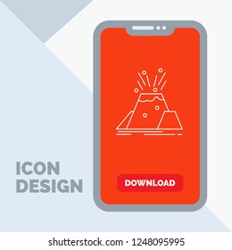 disaster, eruption, volcano, alert, safety Line Icon in Mobile for Download Page