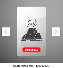 disaster, eruption, volcano, alert, safety Glyph Icon in Carousal Pagination Slider Design & Red Download Button