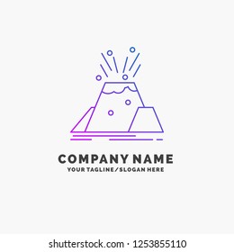 disaster, eruption, volcano, alert, safety Purple Business Logo Template. Place for Tagline