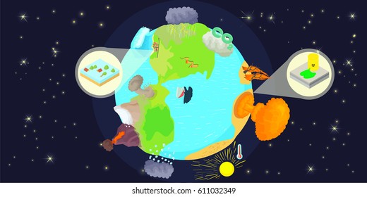 Disaster globe horizontal banner concept. Cartoon illustration of disaster globe vector horizontal banner for web