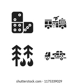 disaster icon. 4 disaster vector icons set. tow truck, forest fire and domino icons for web and design about disaster theme