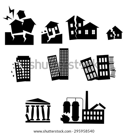 Disaster icon collection or earthquake vector set