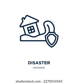 disaster icon from insurance collection. Thin linear disaster, natural, earthquake outline icon isolated on white background. Line vector disaster sign, symbol for web and mobile