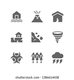 Disaster Icon Set Including Glacier, Iceberg, Drought, Tsunami, Blizzard, Storm, Deforestation, Fire, Global Warming