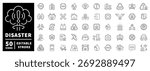 Disaster icons set. editable line icons, outline safety and emergency symbols