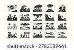 Disaster Icons Set Natural And Man Made Calamities Collection