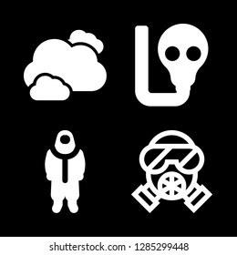 disaster icons set with protective suit, gas mask and clouds black storm weather symbol vector set