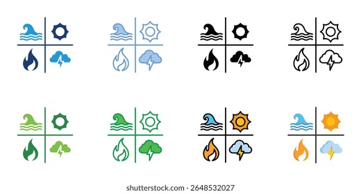 Ícones de desastre definem coleção de vários estilos de vetor