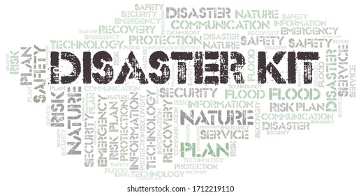 Nube de palabras vectorial de la tipografía del kit de desastres.