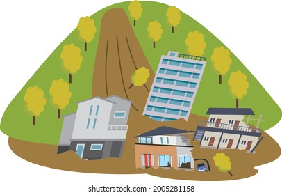 Disaster landslide housing natural disaster illustration
