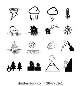 Disaster nature power icons set