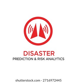 logotipo da análise de risco de previsão de desastres com ícone vermelho de aviso e ondas de som ótimos para segurança de alertas de desastres naturais