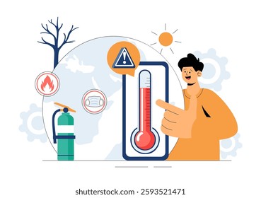 Disaster Preparedness Vector Illustration featuring Community Disaster Planning, an Emergency Plan Checklist, and Year Round Readiness in a Background