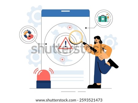 Disaster Preparedness Vector Illustration featuring Community Disaster Planning, an Emergency Plan Checklist, and Year Round Readiness in a Background