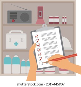 disaster prevention goods checking vector illustration