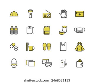 Disaster prevention goods color icon set.