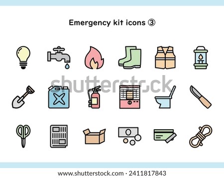 Disaster Prevention Icon Set 003, Useful Objects in the Event of a Disaster