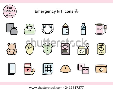 Disaster Prevention Icon Set 004, Necessary Items for Babies and Women