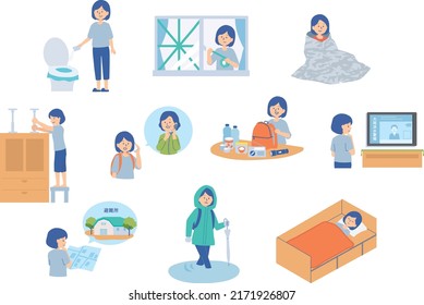 Disaster prevention illustration set of people