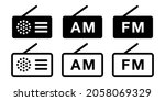 Disaster prevention radio FM, AM broadcast vector icon illustration material black and white