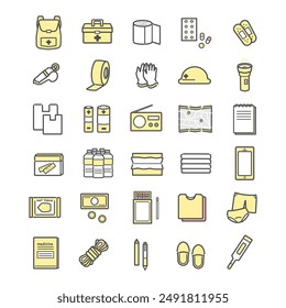 Disaster prevention supplies Disaster prevention goods Item icon set