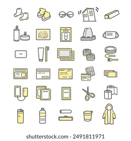 Disaster prevention supplies Disaster prevention goods Item icon set