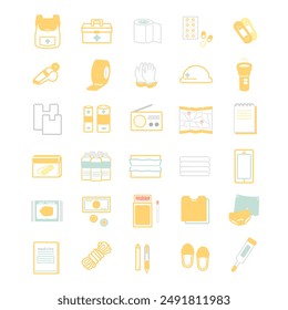 Disaster prevention supplies Disaster prevention goods Item icon set