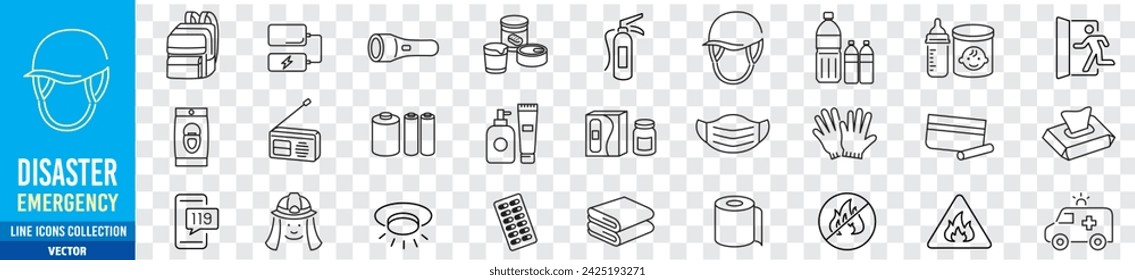 disaster prevention supplies icon set
