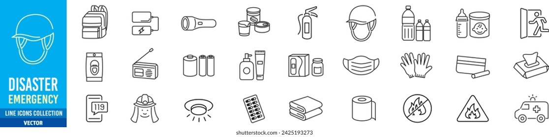 disaster prevention supplies icon set