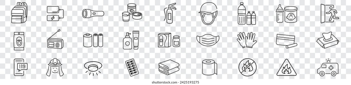 disaster prevention supplies icon set