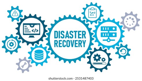 Disaster recovery concept banner website web icons vector illustration with an icons of incident, procedure, technology infrastructure, plan, restoring data, on white background editable icons,