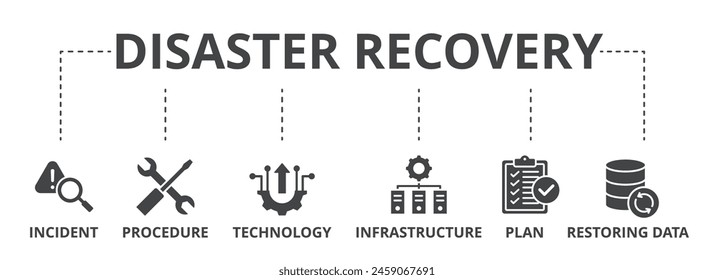 Disaster recovery concept icon illustration contain incident, procedure, technology, infrastructure, plan and restoring data.