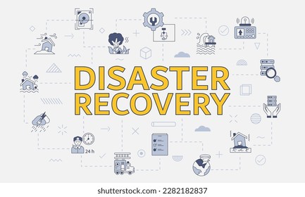 disaster recovery concept with icon set with big word or text on center