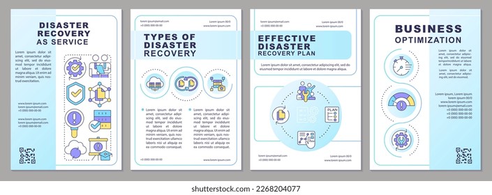 Disaster recovery as service blue brochure template. Leaflet design with linear icons. Editable 4 vector layouts for presentation, annual reports. Arial-Black, Myriad Pro-Regular fonts used