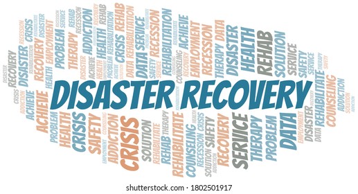 Disaster Recovery vector word cloud, made with text only.