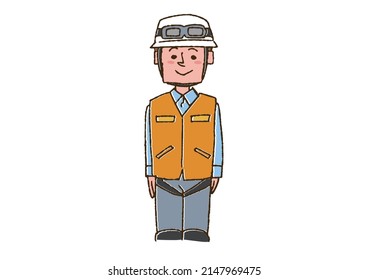 Disaster Rescue Team Male Comical Handwritten Person Vector, Line Drawing In Color
