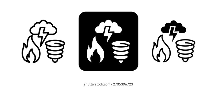 Disaster Solid color and black line drawing vector illustration set
