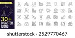 Disaster Stroke icon collections. Containing such as disaster, natural, simple, earthquake, icon, accident, and thunder icons. Editable Stroke icon collection Outline icon