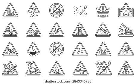 The Disaster, Structural Failure, and Construction Hazards Icon Set displays various warning and hazard symbols.
