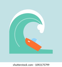 Disaster from tsunami or big wave icon, flat design