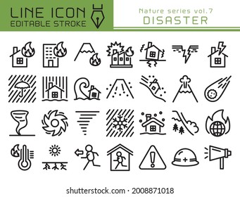 Disaster Vector Icon Set. Editable Line Stroke.