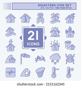 Disaster-Symbolsatz. geeignet für Naturzeichen. zwei Töne. einfaches Design bearbeitbar. Designvorlage, Vektor. einfache Symbolillustration