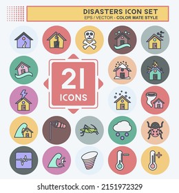 Juego de iconos de desastres. adecuado para el símbolo de la naturaleza. estilo mate de color. diseño simple editable. vector de plantilla de diseño. ilustración de símbolo simple